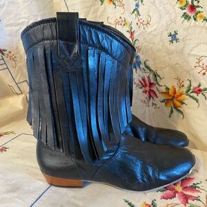 SOLD!! VINTAGE BLACK FRINGE SWING DANCE COWBOY BOOTS